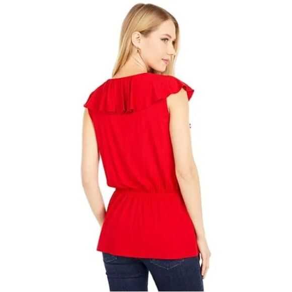 Ralph Lauren Ruffle Trim Surplice Jersey Women's Top Blouse Orange Red (Size M) - Picture 2 of 12